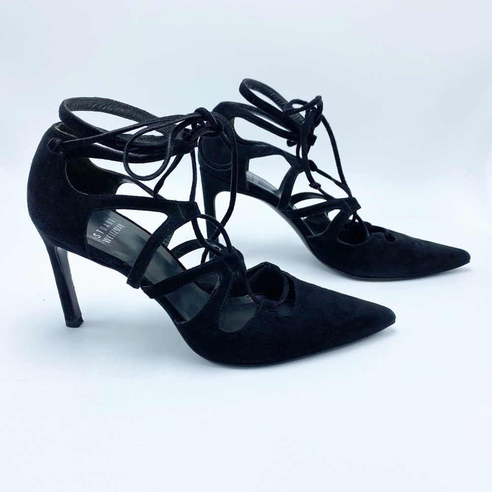 Stuart Weiztman Size 6.5 Black Suede Lace Up Heel… - image 3